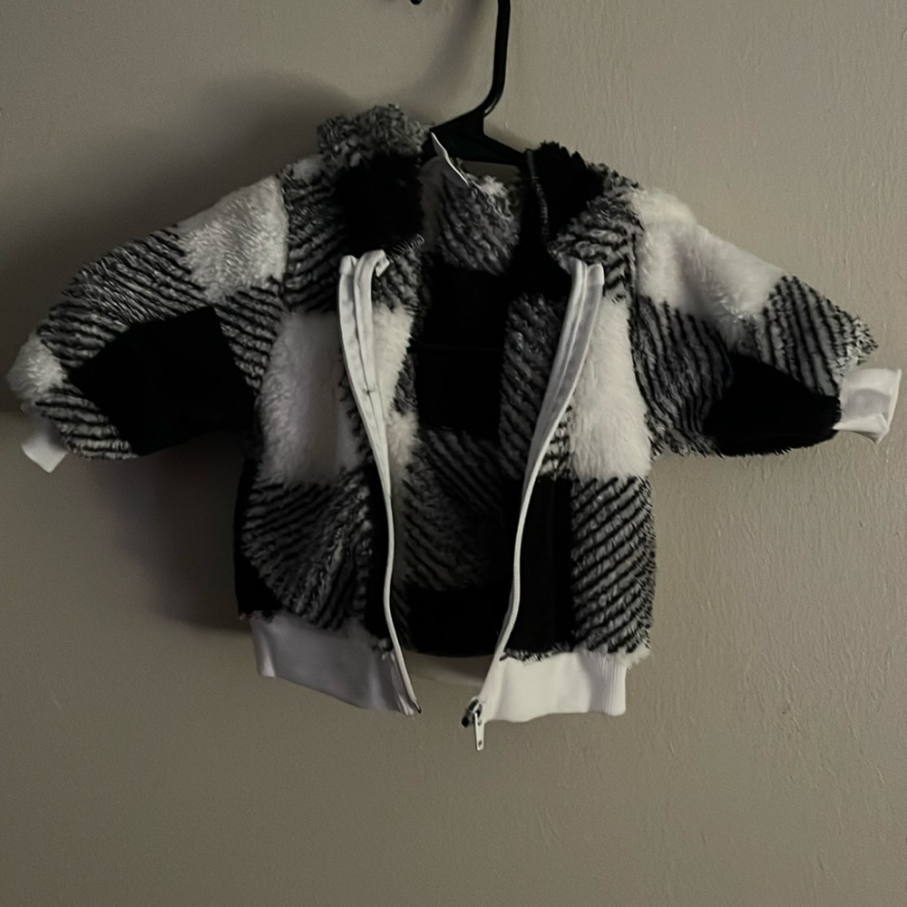 SHEIN plaid black and white hooded flannel jacket